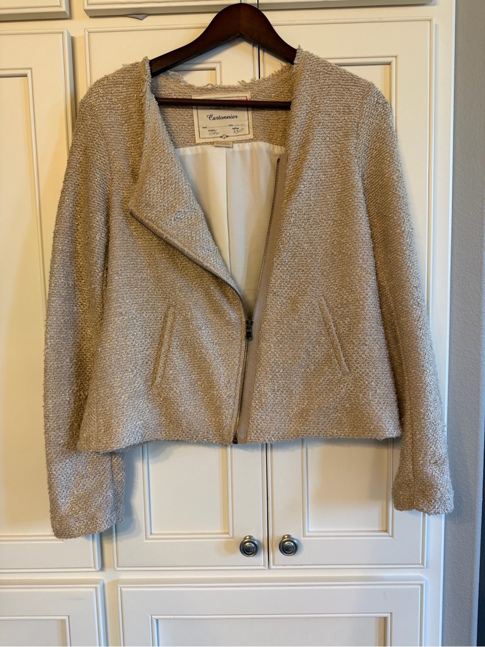 Cartonnier Cream Bouclé Zip-Front Blazer from Anthropologie L